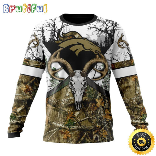 NFL Denver Broncos Crewneck Sweatshirt Deer Skull And Forest Pattern Represent Your Team