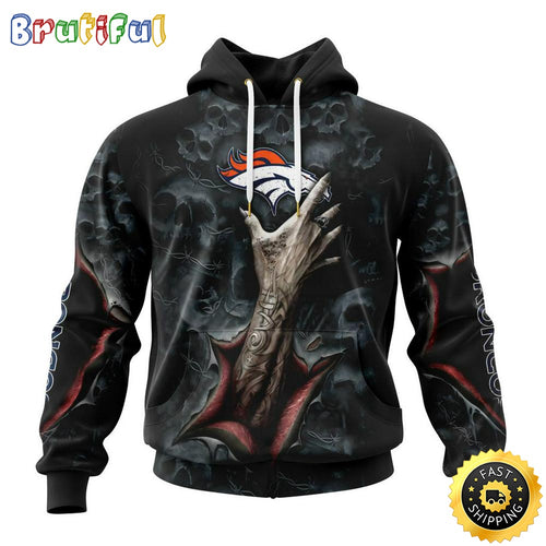 NFL Denver Broncos Hoodie Special Horror Skull Art Design Halloween 3D Hoodie Unisex Hoodie