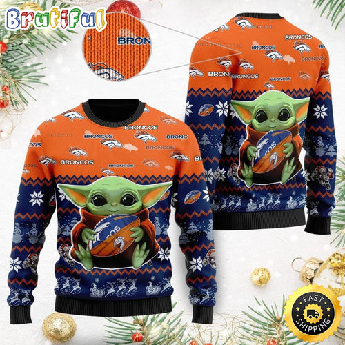 NFL Denver Broncos Ugly Christmas Sweater Baby Yoda Print Shirts