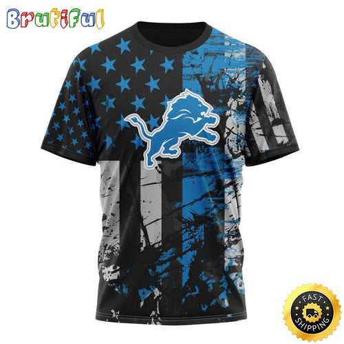 NFL Detroit Lions 3D T Shirts Classic Grunge American Flag Stylish Warmth For Fans