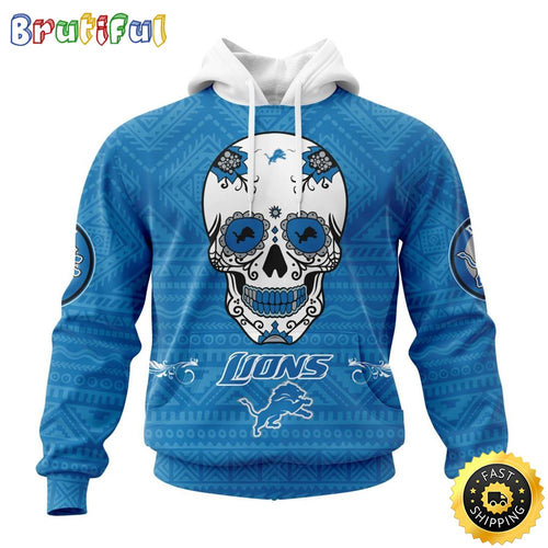 NFL Detroit Lions All Over Print 3D Hoodie Specialized Kits For Dia De Muertos Show Your Team Spirit
