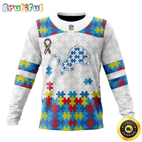 NFL Detroit Lions Crewneck Sweatshirt Autism Awareness Design Your Team In Style