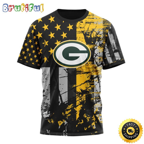 NFL Green Bay Packers 3D T Shirts Classic Grunge American Flag Stylish Warmth For Fans
