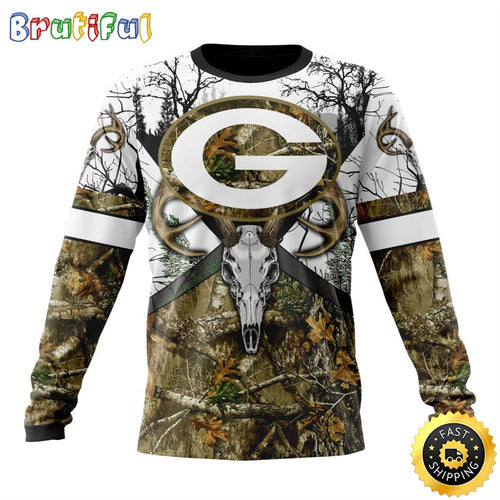 NFL Green Bay Packers Crewneck Sweatshirt Deer Skull And Forest Pattern Represent Your Team
