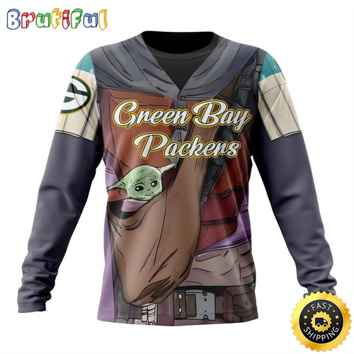 NFL Green Bay Packers Crewneck Sweatshirt Specialized Mandalorian And Baby Yoda Gifts For Football Fans
