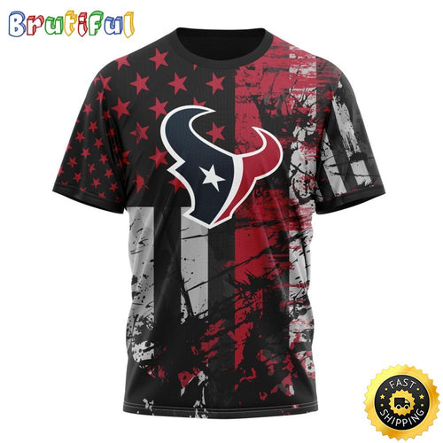 NFL Houston Texans 3D T Shirts Classic Grunge American Flag Stylish Warmth For Fans