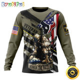 NFL Houston Texans Crewneck Sweatshirt Honor Veterans Kneeling Soldier Gifts For Football Fans