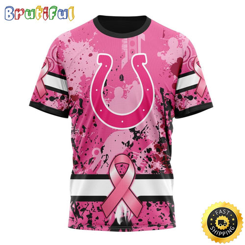 NFL Indianapolis Colts All Over Print 3D T Shirts I Pink I Can In October We Wear Pink Breast Cancer Gift For Football Fans