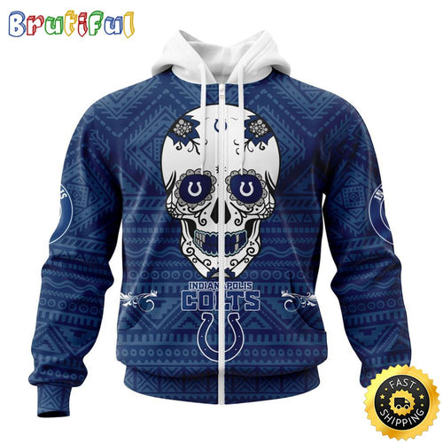 NFL Indianapolis Colts All Over Print Zip Hoodie 3D Specialized Kits For Dia De Muertos Show Your Team Spirit