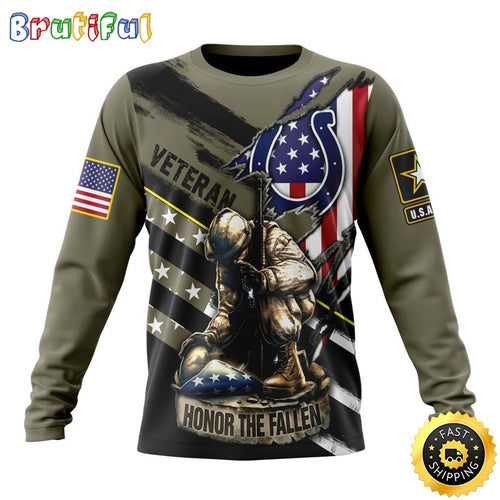 NFL Indianapolis Colts Crewneck Sweatshirt Honor Veterans Kneeling Soldier Gifts For Football Fans