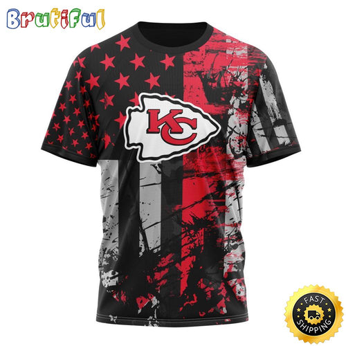 NFL Kansas City Chiefs 3D T Shirts Classic Grunge American Flag Stylish Warmth For Fans