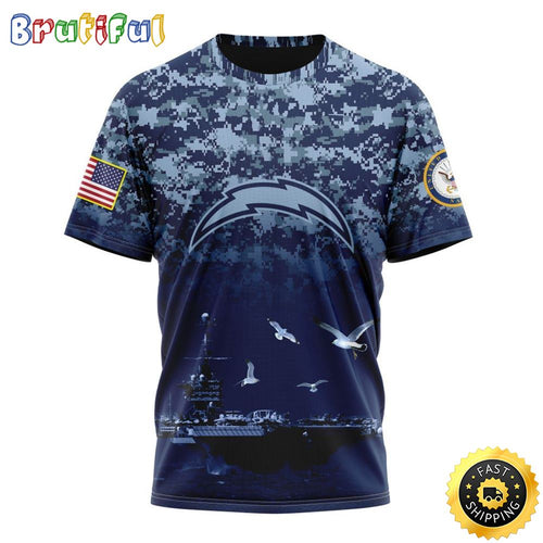 NFL Los Angeles Chargers 3D T Shirt Honor US Navy Veterans Stylish Gear For Fans