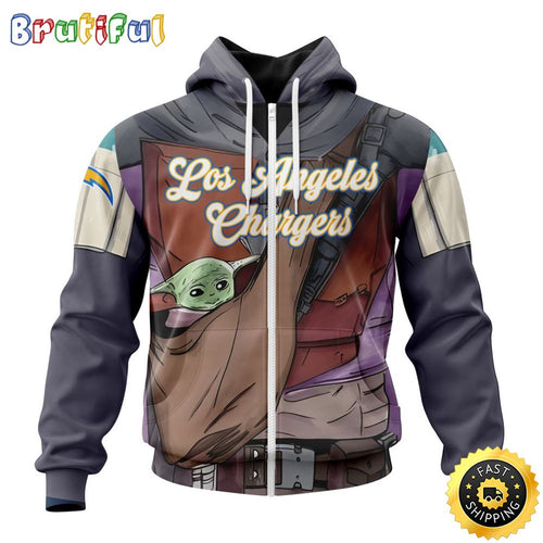 NFL Los Angeles Chargers All Over Print Zip Hoodie 3D Specialized Mandalorian And Baby Yoda Unisex Hoodies