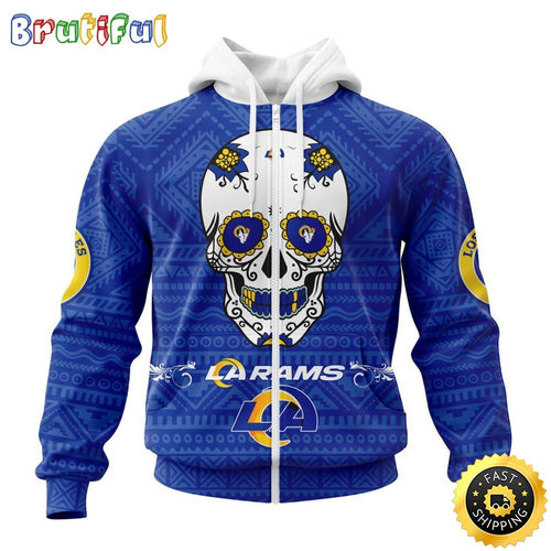 NFL Los Angeles Rams All Over Print Zip Hoodie 3D Specialized Kits For Dia De Muertos Show Your Team Spirit