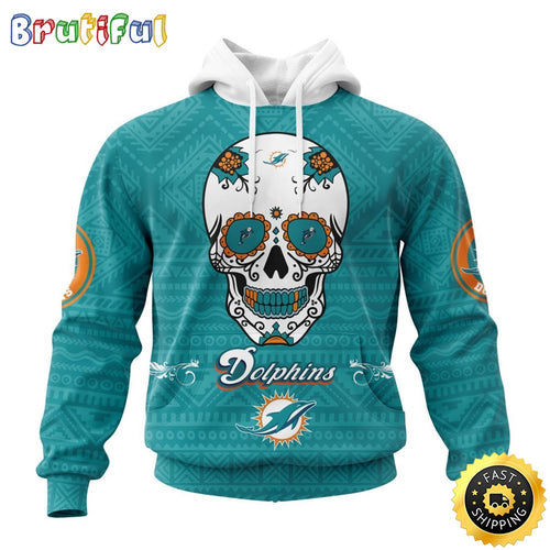 NFL Miami Dolphins All Over Print 3D Hoodie Specialized Kits For Dia De Muertos Show Your Team Spirit