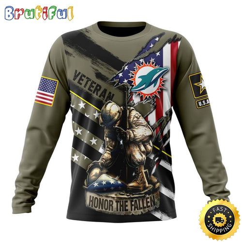 NFL Miami Dolphins Crewneck Sweatshirt Honor Veterans Kneeling Soldier Gifts For Football Fans