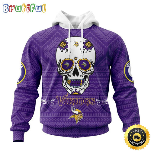 NFL Minnesota Vikings All Over Print 3D Hoodie Specialized Kits For Dia De Muertos Show Your Team Spirit