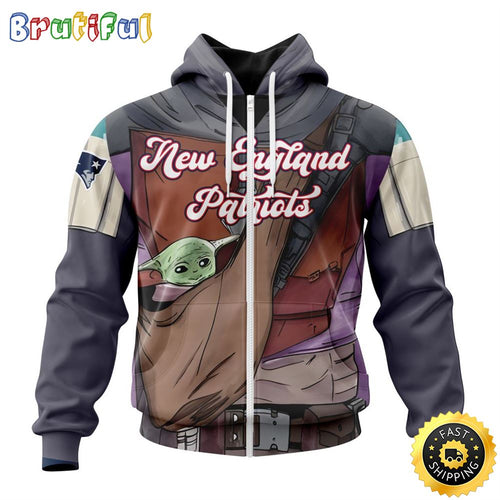 NFL New England Patriots All Over Print Zip Hoodie 3D Specialized Mandalorian And Baby Yoda Unisex Hoodies