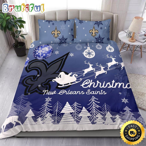 NFL New Orleans Saints Bedding Sets Santa Claus Sleigh And Reindeer Christmas Bedding Sets Quilt Bedding Sets