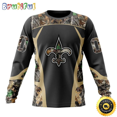 NFL New Orleans Saints Crewneck Sweatshirt Camo Hunting Design Stylish Gear For Fans