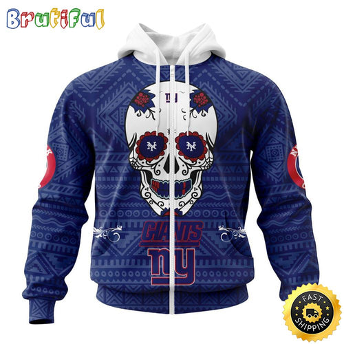 NFL New York Giants All Over Print Zip Hoodie 3D Specialized Kits For Dia De Muertos Show Your Team Spirit