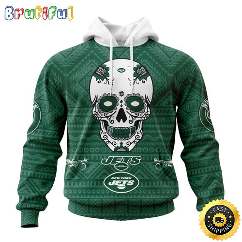 NFL New York Jets All Over Print 3D Hoodie Specialized Kits For Dia De Muertos Show Your Team Spirit