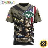 NFL New York Jets All Over Print 3D T Shirt Honor Veterans Kneeling Soldier Unisex Tshirt