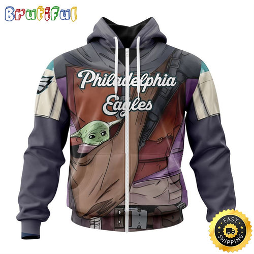 NFL Philadelphia Eagles All Over Print Zip Hoodie 3D Specialized Mandalorian And Baby Yoda Unisex Hoodies