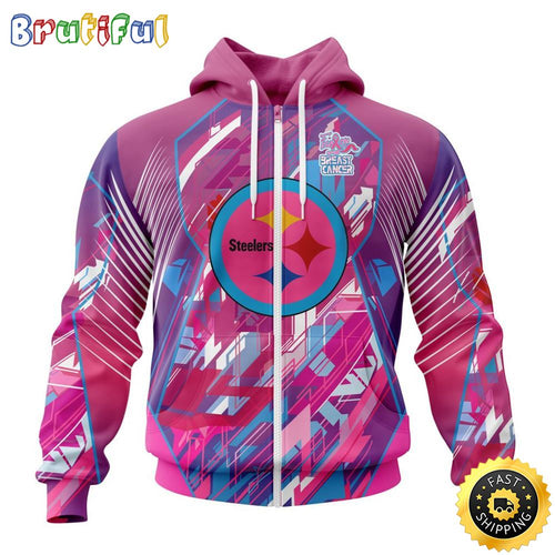 NFL Pittsburgh Steelers I Pink All Over Print Zip Hoodie 3D I Can Fearless Again Breast Cancer For Breast Cancer Survivors