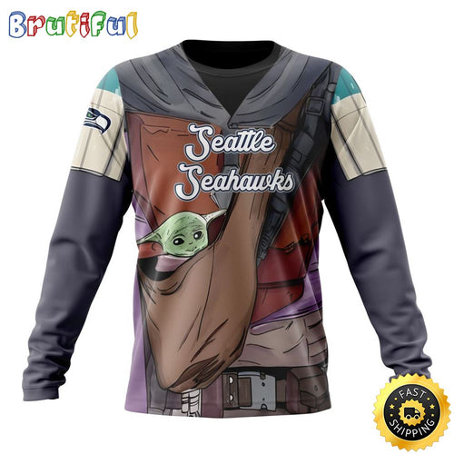 NFL Seattle Seahawks Crewneck Sweatshirt Specialized Mandalorian And Baby Yoda Gifts For Football Fans