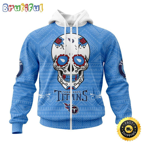 NFL Tennessee Titans All Over Print Zip Hoodie 3D Specialized Kits For Dia De Muertos Show Your Team Spirit
