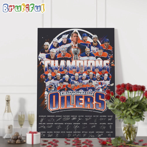 NHL Edmonton Oilers 2024 Hockey Team Player Champions Signature Wall Art Poster Canvas