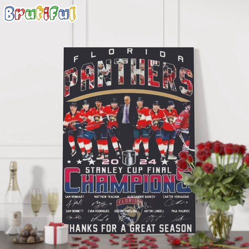 NHL Florida Panthers Stanley Cup 2023-2024 Thank You For Great Season Signatures Poster Canvas