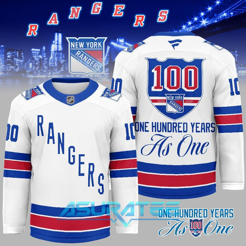 NHL New York Rangers 100th Anniversary White Hockey Jersey