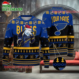 NHL St Louis Blues Mascot Fiery Skates Ugly Christmas Sweater