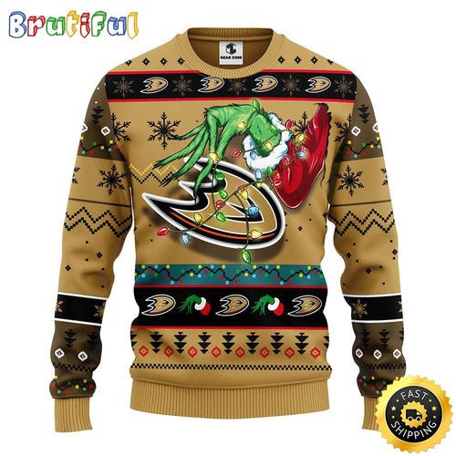 NHL Anaheim Ducks Christmas Ugly Sweater Grinch Gift For Hockey Fans