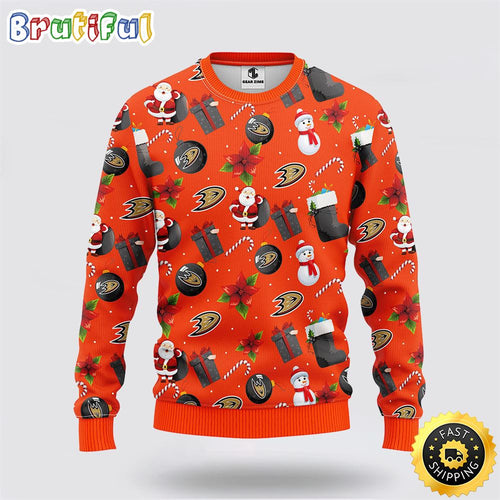 NHL Anaheim Ducks Ugly Sweater Santa Claus Snowman Ugly Christmas Sweater