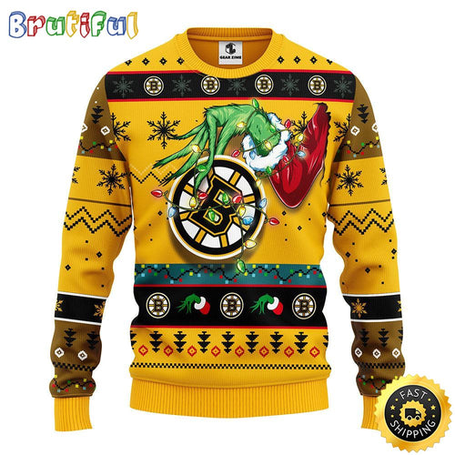NHL Boston Bruins Christmas Ugly Sweater Grinch Gift For Hockey Fans
