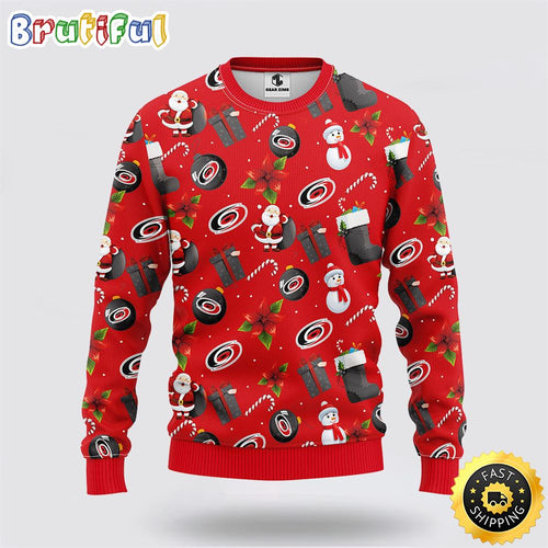 NHL Carolina Hurricanes Ugly Sweater Santa Claus Snowman Ugly Christmas Sweater