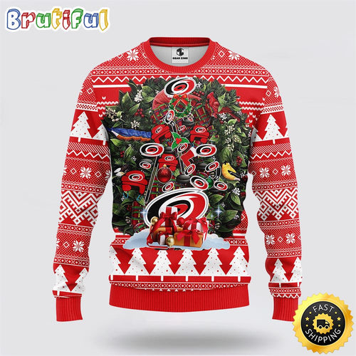 NHL Carolina Hurricanes Ugly Sweater Tree Ugly Christmas Fleece Sweater