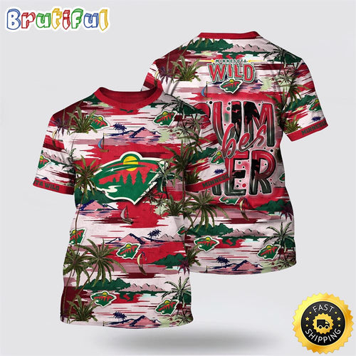NHL Minnesota Wild All Over Print T Shirt Tropical Desert Island Motif Summer T Shirt