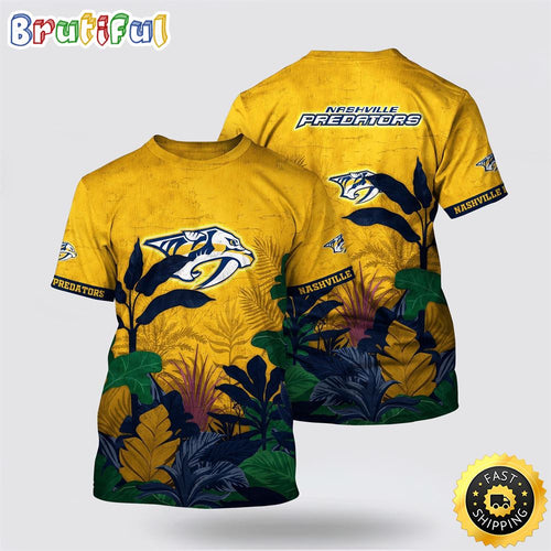 NHL Nashville Predators All Over Print T Shirt Tropical Forest Motifs Summer T Shirt