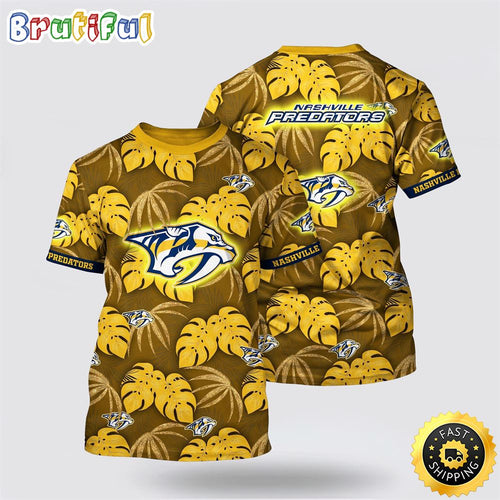 NHL Nashville Predators All Over Print T Shirt Tropical Motifs Summer T Shirt