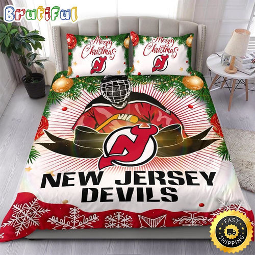 NHL New Jersey Devils Bedding Sets Merry Christmas Quilt Bedding Sets