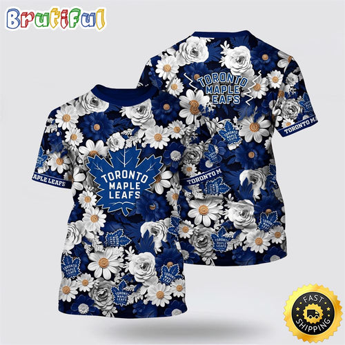 NHL Toronto Maple Leafs All Over Print T Shirt Tropical Begonia Flower Pattern Summer T Shirt