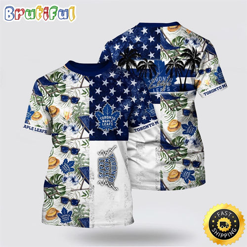 NHL Toronto Maple Leafs All Over Print T Shirt Tropical Hat And Glasses Pattern Summer T Shirt