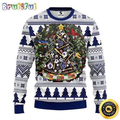 NHL Toronto Maple Leafs Ugly Christmas Sweater Ball Pine Tree Christmas Unisex Sweater
