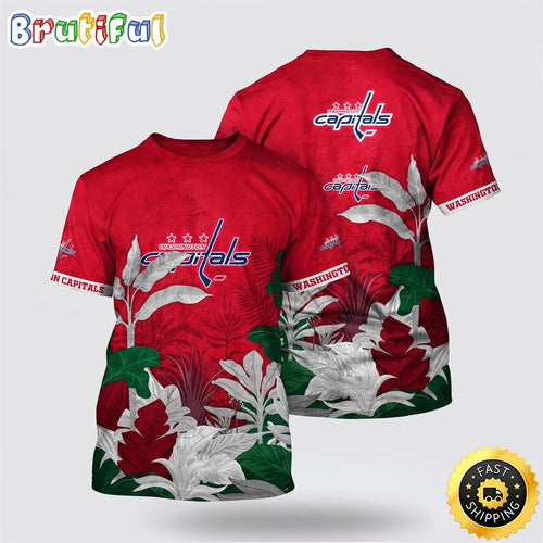 NHL Washington Capitals All Over Print T Shirt Tropical Forest Motifs Summer T Shirt