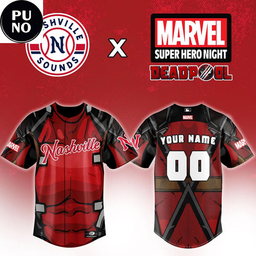 Nashville Sounds x Deadpool Marvel Super Hero Night 2026 Personalized Baseball Jersey