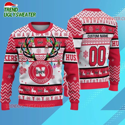 Personalized Ncaa Nebraska Cornhuskers Special Reindeer Light Ugly Christmas Sweater